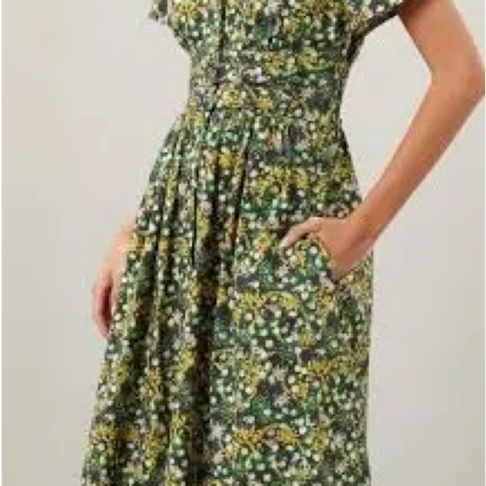 LK Bennett Green and Yellow Floral Midi Dress
